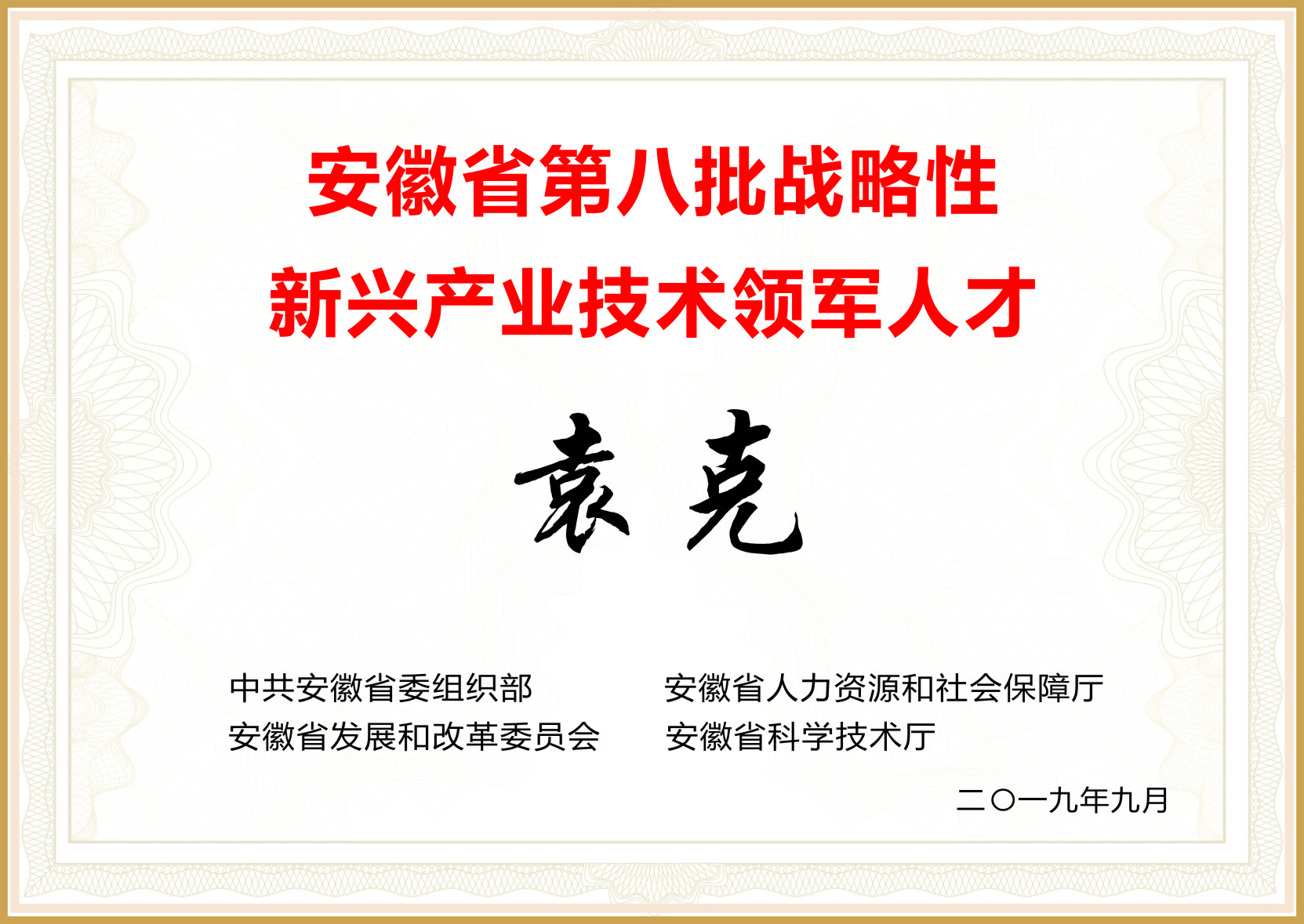 安徽省第八批战略性新兴产业领军人才